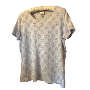 Jaclyn Smith Women’s Light Blue Short Sleeve Eyelet Top T-shirt Size L